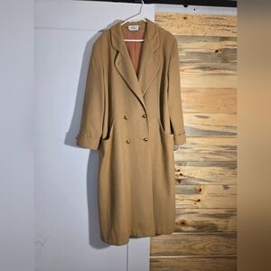 Vintage 70s 80s Worthington Wool Camel Tan Long Double Breasted Coat Trench